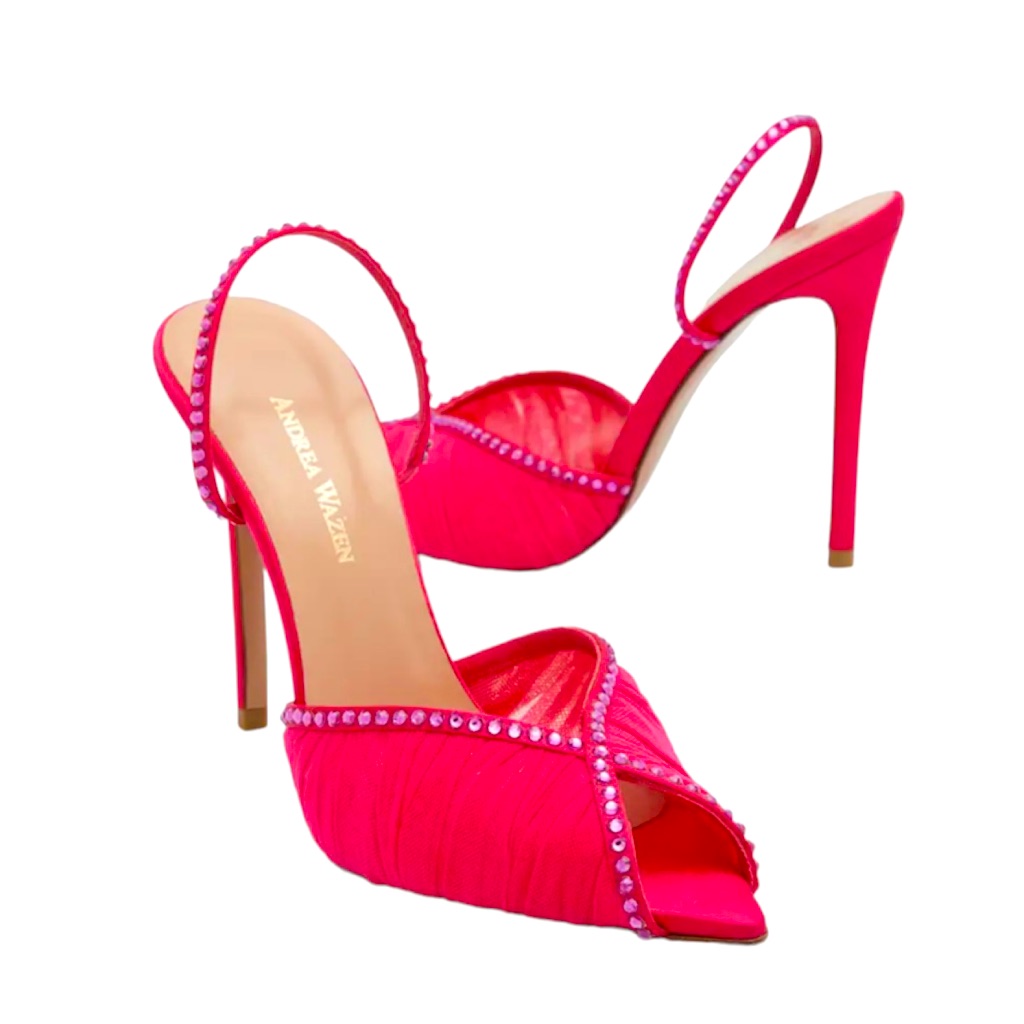 Andrea Wazen Hot Pink Katy Crystal Tulle Slingback Pumps Size 8 (Nib)